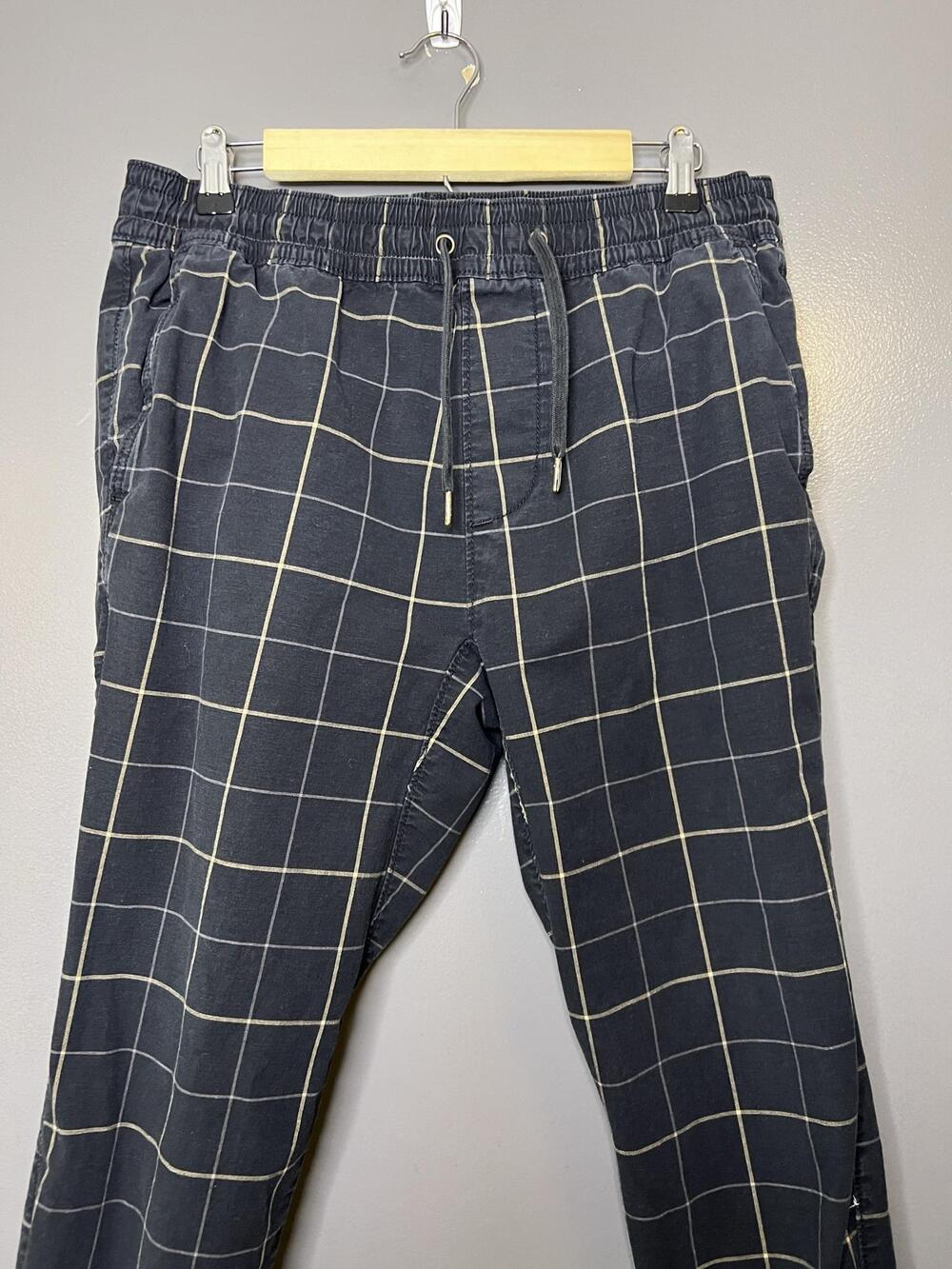 Hollister Pants Mens Large Black Check Jogger Elastic Cuffed Casual Stretch